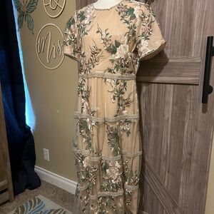 Nude Pink Dress with Floral Appliqué with Matching Boots